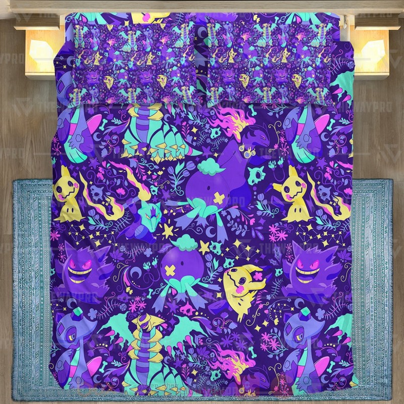 Anime Pokemon Ghost Seamless Pattern Custom Bedding Set Anime Pokemon Ghost Seamless Pattern Custom Bedding Set