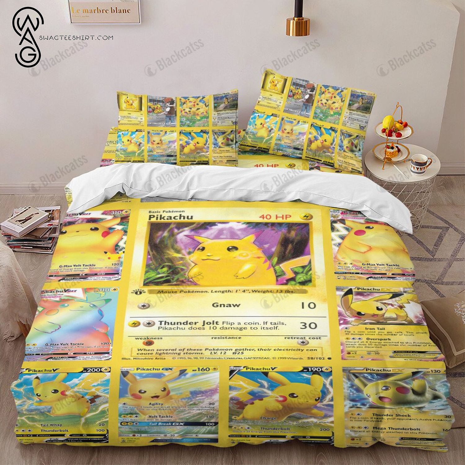 Anime Pokemon Pikachu Cards Full Print Bedding Set Anime Pokemon Pikachu Cards Full Print Bedding Set