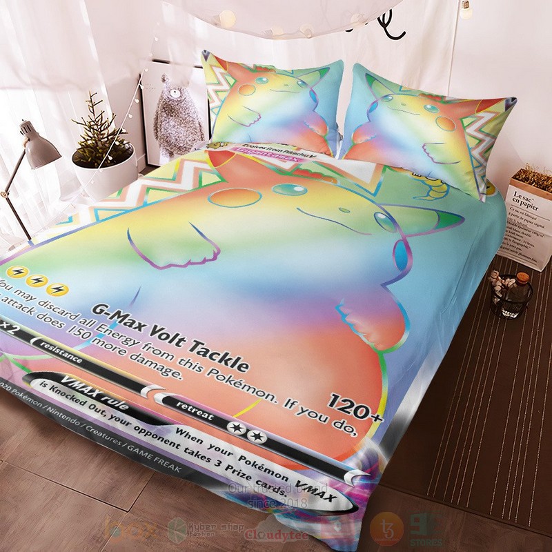 Anime Pokemon Rainbow Pikachu Vmax Custom Bedding Set Anime Pokemon Rainbow Pikachu Vmax Custom Bedding Set