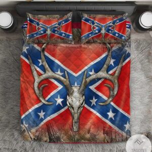 Antelope Horns Southern Rebel Flag Quilt Bedding Set