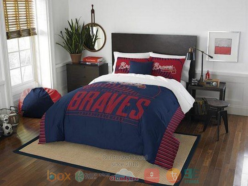 Atlanta Braves Mlb Dark Blue Bedding Set Atlanta Braves Mlb Dark Blue Bedding Set