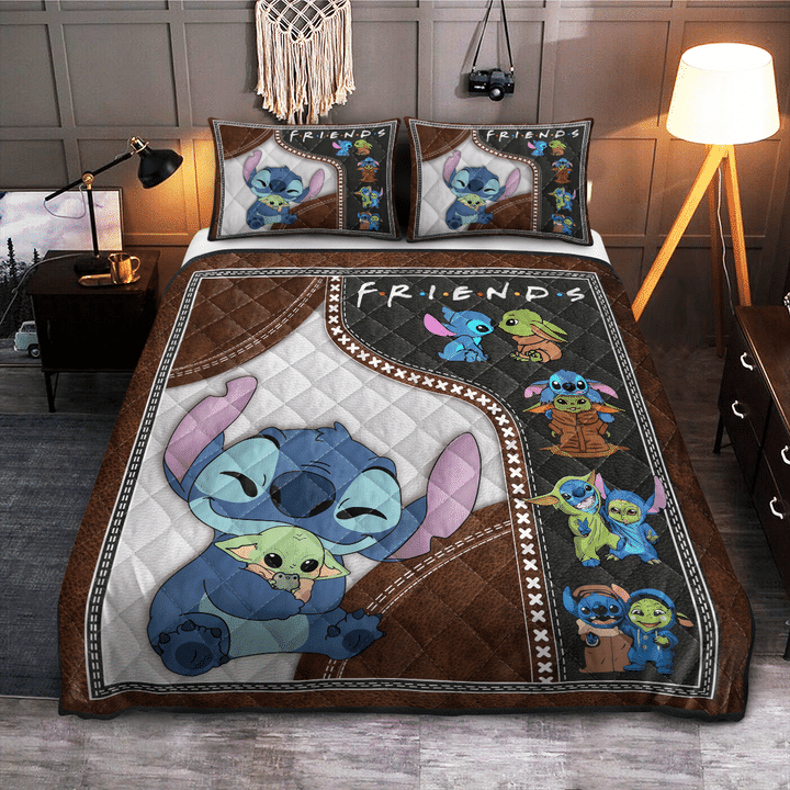 Baby-Yoda-And-Stitch-Friends-Quilt-Bedding-Set-1