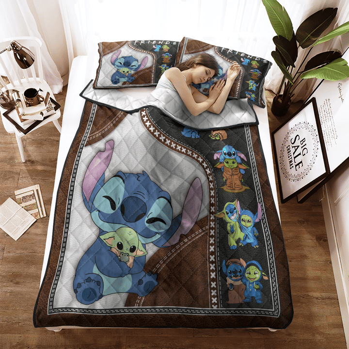 Baby Yoda And Stitch Friends Quilt Bedding Set Baby Yoda And Stitch Friends Quilt Bedding Set