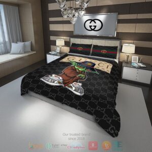 Baby Yoda Gucci Black Pattern Bedding Set