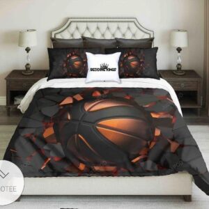 Basketball Black And Orange Cotton Bed Sheets Spread Comforter Duvet Cover Bedding Sets