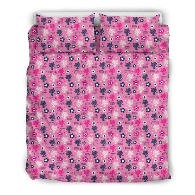 Beautiful Pink Kitty Duvet Cover and Pillowcase Set Bedding Set Beautiful Pink Kitty Duvet Cover and Pillowcase Set Bedding Set