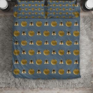 Bee And Apple Pattern Bed Sheets Duvet Cover Bedding Set Great Gifts For Birthday Christmas Thanksgiving