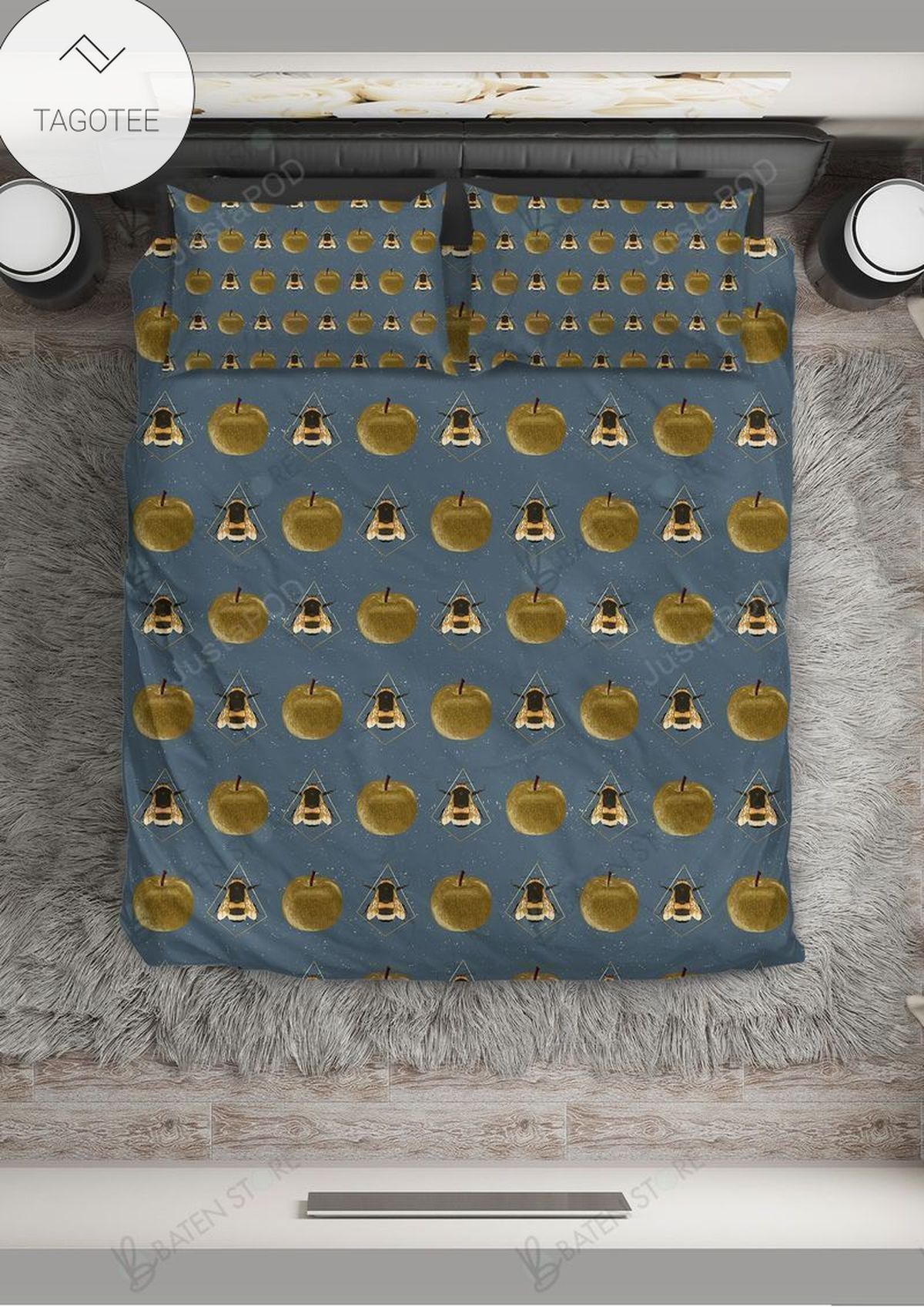 Bee And Apple Pattern Bed Sheets Duvet Cover Bedding Set Great Gifts For Birthday Christmas Thanksgiving Bee And Apple Pattern Bed Sheets Duvet Cover Bedding Set Great Gifts For Birthday Christmas Thanksgiving