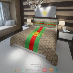 Bee Gucci Brand Khaki Pattern Quilt Bedding Set