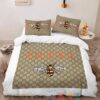 Bee Gucci Brand White Khaki Pattern Quilt Bedding Set