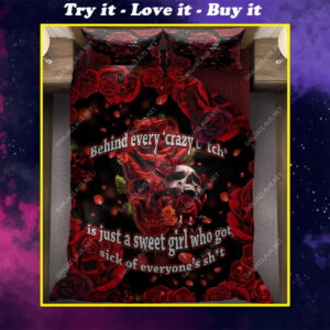 Behind Every Crazy Skull Roses Full Printing Bedding Set