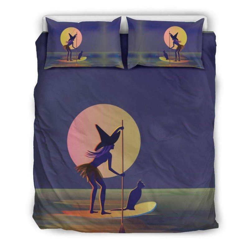 Black Cat And The Witch Paddling On The Board Duvet Cover and Pillowcase Set Bedding Set Black Cat And The Witch Paddling On The Board Duvet Cover and Pillowcase Set Bedding Set