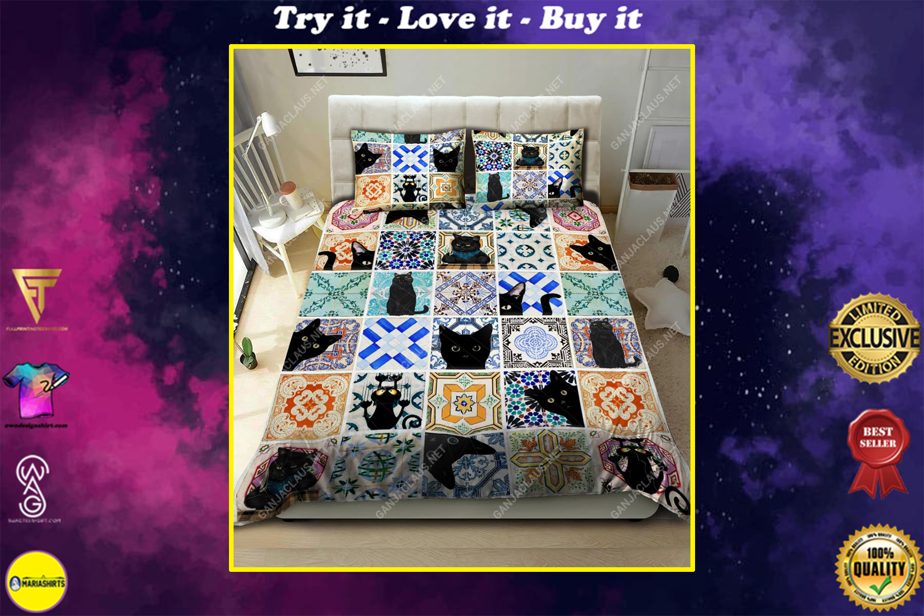 Black Cat Full Printing Bedding Set Black Cat Full Printing Bedding Set