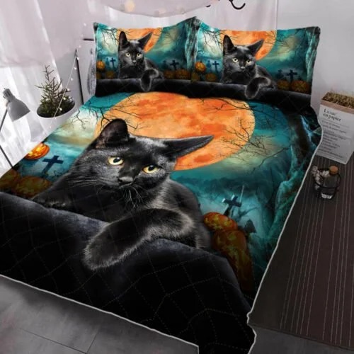 Black-Cat-Halloween-Moon-Quilt-Bedding-Set-2