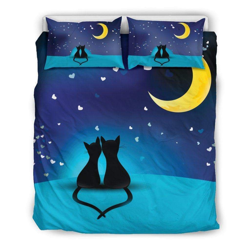 Black Cats Staring At The Moon Duvet Cover and Pillowcase Set Bedding Set Black Cats Staring At The Moon Duvet Cover and Pillowcase Set Bedding Set