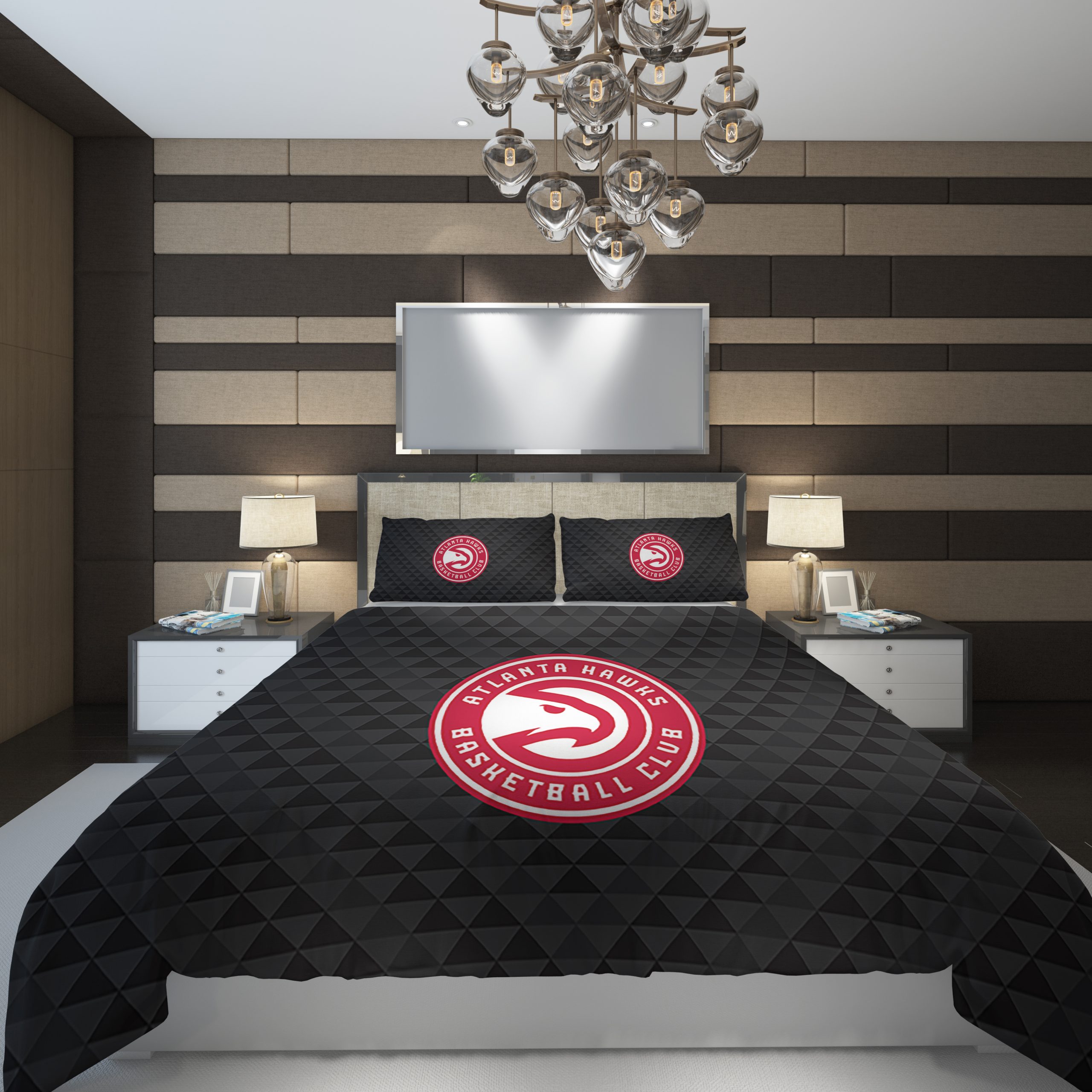 Black Illustration Red Logo Triangle Pattern Duvet Cover and Pillowcase Set Bedding Set Black Illustration Red Logo Triangle Pattern Duvet Cover and Pillowcase Set Bedding Set