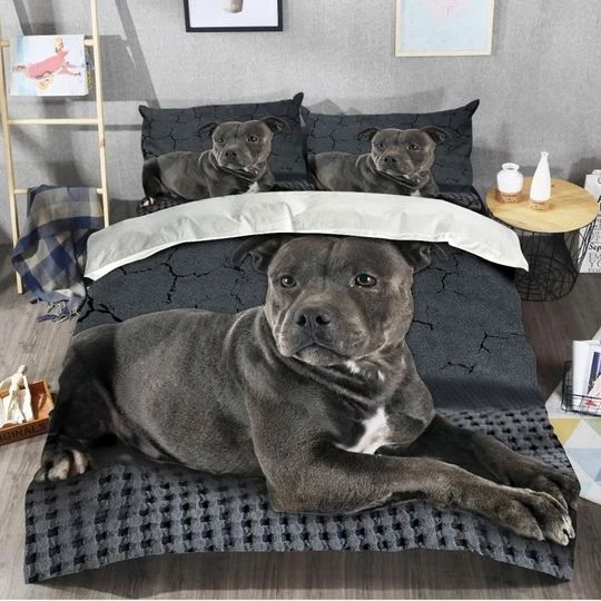 Black Staffordshire Bull Terrier Quilt Bedding Set Black Staffordshire Bull Terrier Quilt Bedding Set