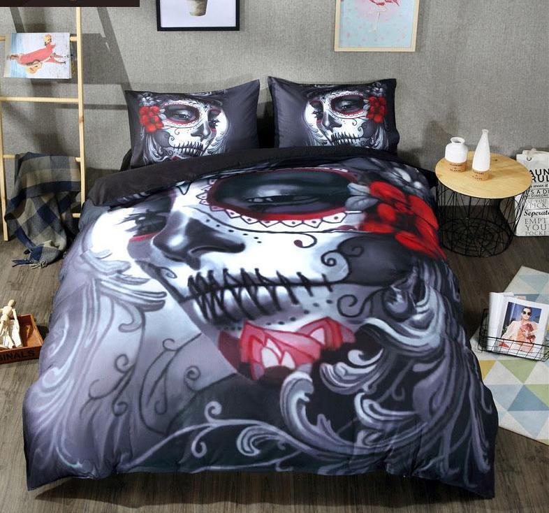 Black Sugar Skull Duvet Cover and Pillowcase Set Bedding Set Black Sugar Skull Duvet Cover and Pillowcase Set Bedding Set