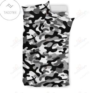 Black White Camo Camouflage Bedding Set (Duvet Cover & Pillow Cases)-