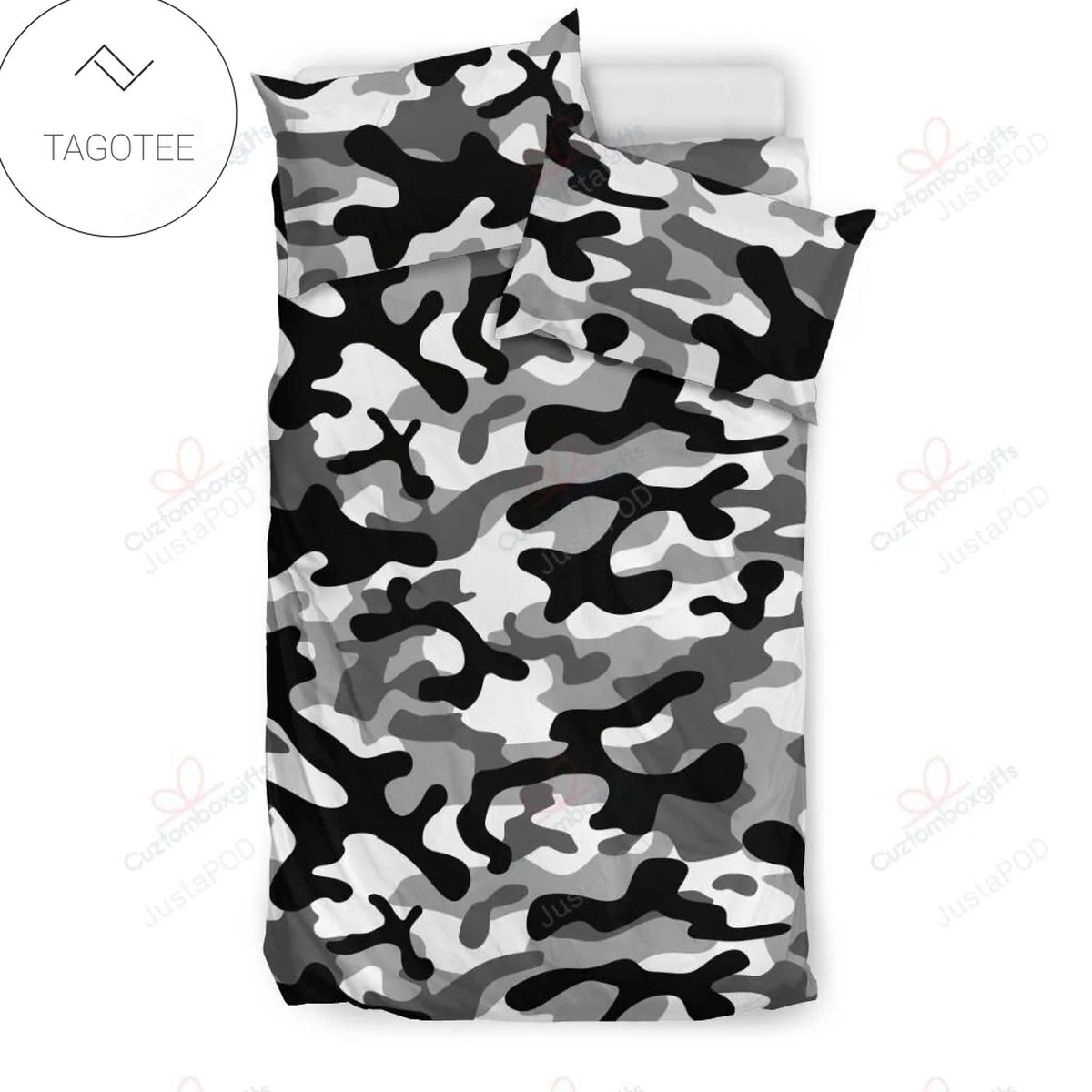 Black White Camo Camouflage Bedding Set (Duvet Cover & Pillow Cases)- Black White Camo Camouflage Bedding Set (Duvet Cover & Pillow Cases)-
