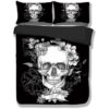 Black White Floral Skull Duvet Cover and Pillowcase Set Bedding Set