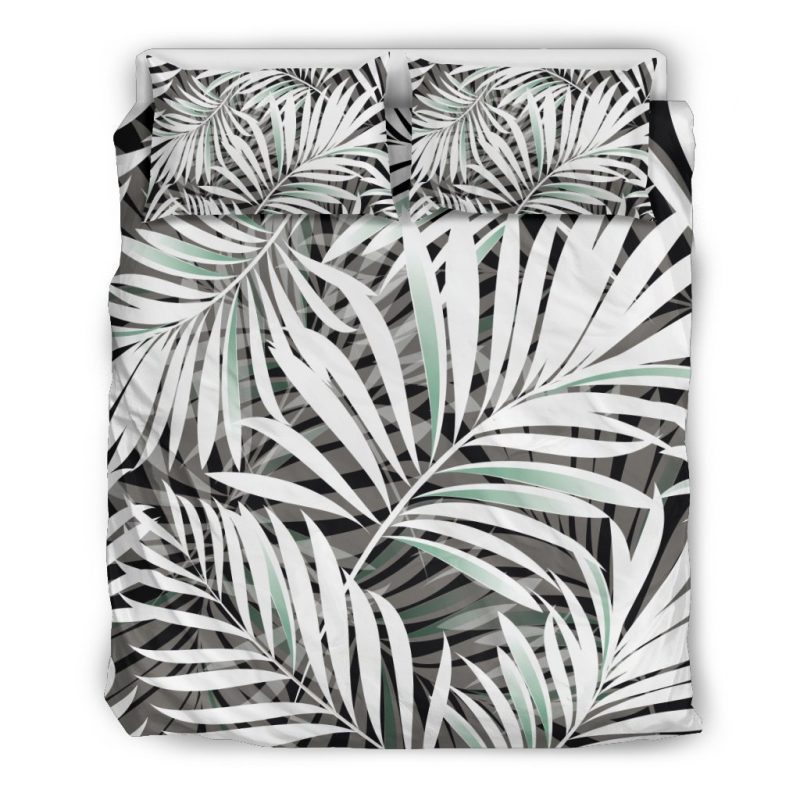Black White Tropical Leaf Pattern Print Duvet Cover and Pillowcase Set Bedding Set Black White Tropical Leaf Pattern Print Duvet Cover and Pillowcase Set Bedding Set