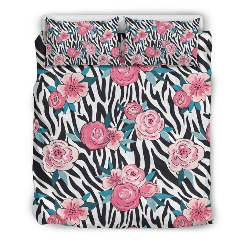 Black White Zebra Floral Pattern Print Duvet Cover and Pillowcase Set Bedding Set Black White Zebra Floral Pattern Print Duvet Cover and Pillowcase Set Bedding Set