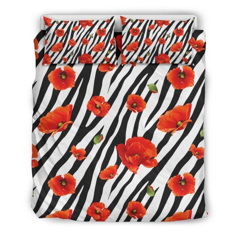 Black White Zebra Flower Pattern Print Duvet Cover and Pillowcase Set Bedding Set Black White Zebra Flower Pattern Print Duvet Cover and Pillowcase Set Bedding Set