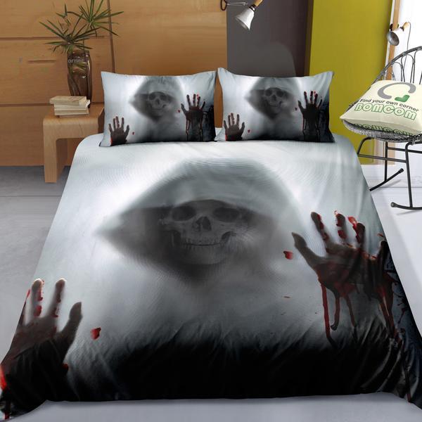Bloody Hand Print Skull Duvet Cover and Pillowcase Set Bedding Set Bloody Hand Print Skull Duvet Cover and Pillowcase Set Bedding Set
