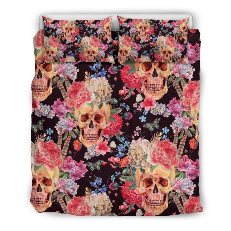 Blossom Peony Skull Pattern Print Duvet Cover and Pillowcase Set Bedding Set Blossom Peony Skull Pattern Print Duvet Cover and Pillowcase Set Bedding Set