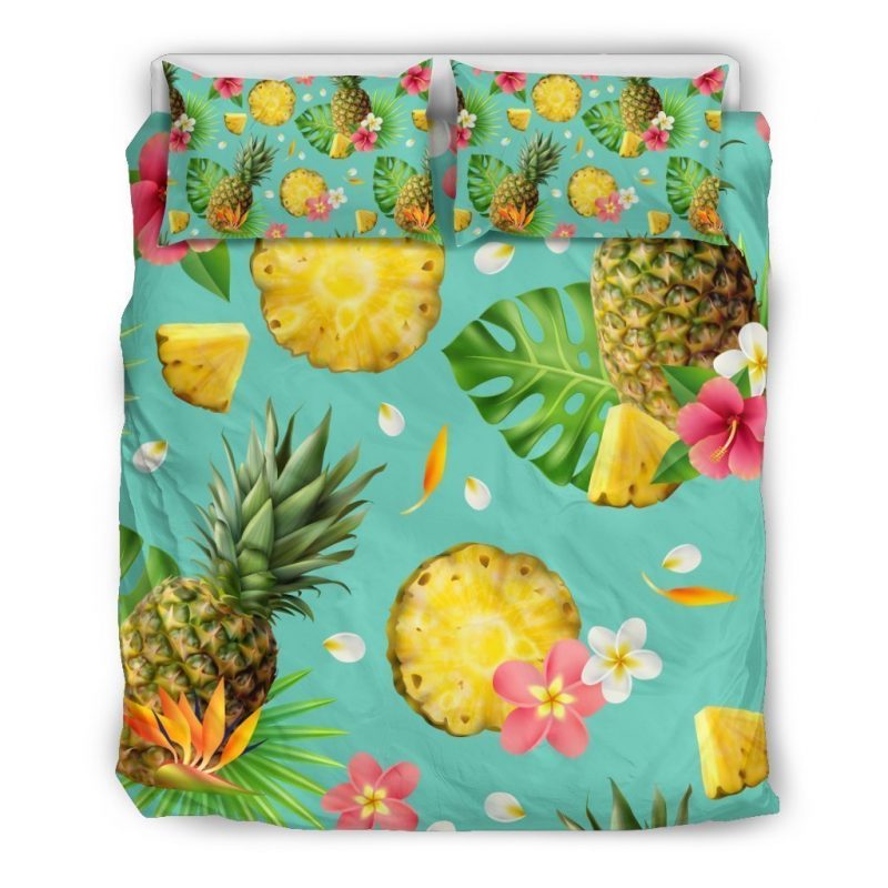Blue Aloha Pineapple Pattern Print Duvet Cover and Pillowcase Set Bedding Set Blue Aloha Pineapple Pattern Print Duvet Cover and Pillowcase Set Bedding Set