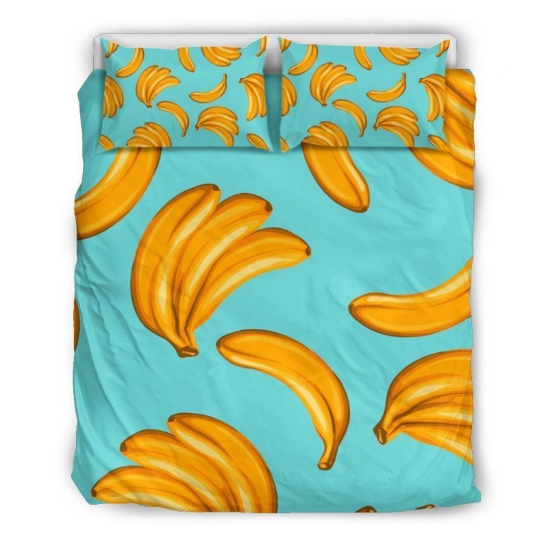Blue Banana Pattern Print Duvet Cover and Pillowcase Set Bedding Set Blue Banana Pattern Print Duvet Cover and Pillowcase Set Bedding Set
