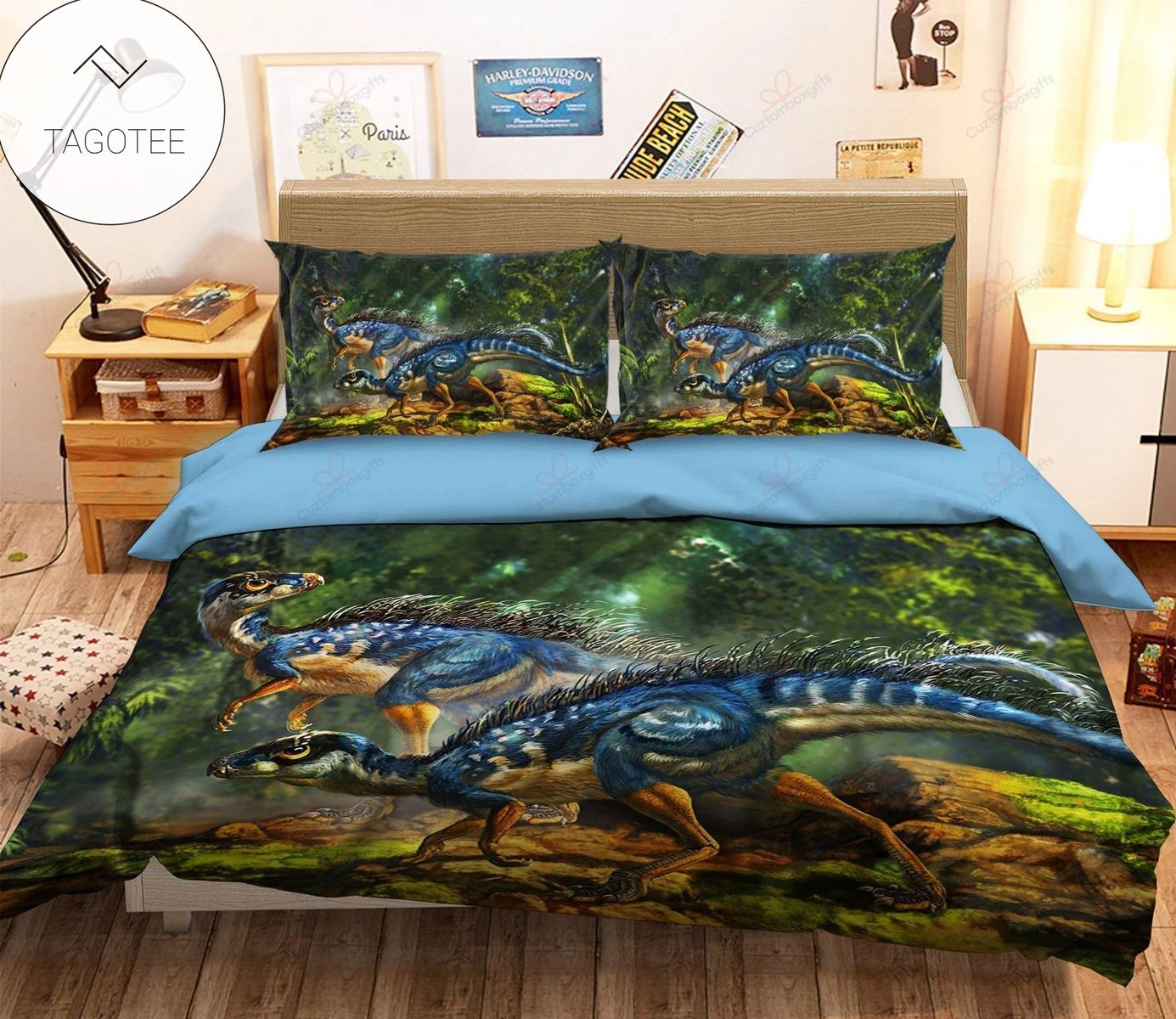Blue Dragon Bedding Set (Duvet Cover & Pillow Cases)- Blue Dragon Bedding Set (Duvet Cover & Pillow Cases)-