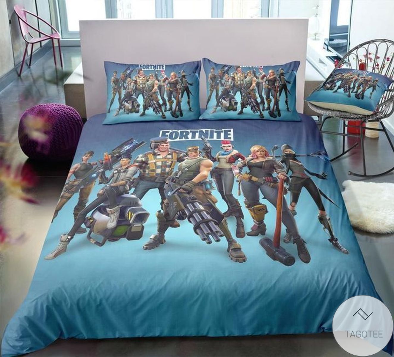 Blue Fortnite Game Bedding Set Blue Fortnite Game Bedding Set