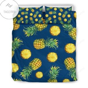 Blue Pineapple Pattern Print Duvet Cover Bedding Set