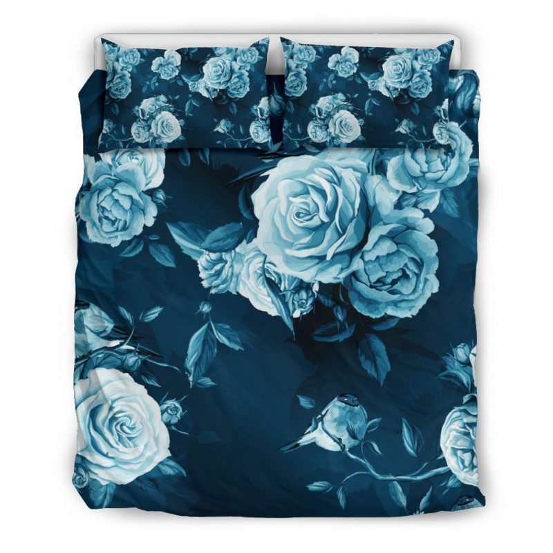 Blue Rose Floral Flower Pattern Print Duvet Cover and Pillowcase Set Bedding Set Blue Rose Floral Flower Pattern Print Duvet Cover and Pillowcase Set Bedding Set