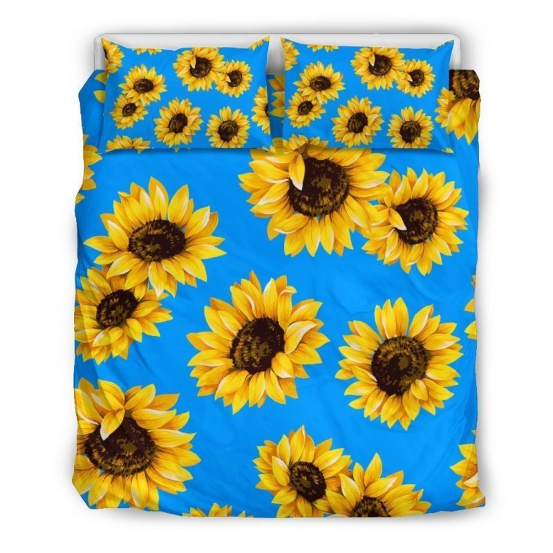 Blue Sunflower Pattern Print Duvet Cover and Pillowcase Set Bedding Set Blue Sunflower Pattern Print Duvet Cover and Pillowcase Set Bedding Set