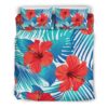 Blue Tropical Hibiscus Pattern Print Duvet Cover and Pillowcase Set Bedding Set