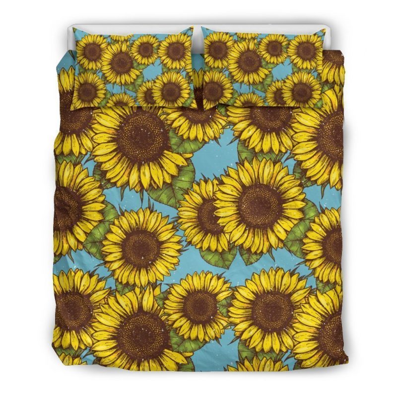 Blue Vintage Sunflower Pattern Print Duvet Cover and Pillowcase Set Bedding Set Blue Vintage Sunflower Pattern Print Duvet Cover and Pillowcase Set Bedding Set