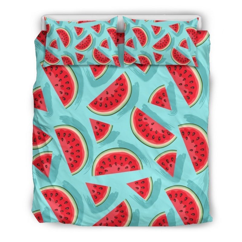 Blue Watermelon Pieces Pattern Print Duvet Cover and Pillowcase Set Bedding Set Blue Watermelon Pieces Pattern Print Duvet Cover and Pillowcase Set Bedding Set