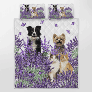 Boder Collie Yorkie Cats Quilt Bedding Set