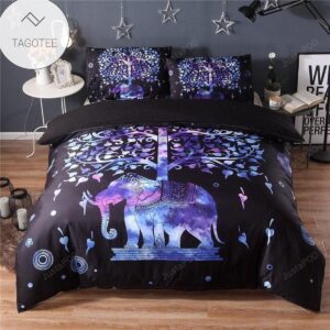 Boho Purple Night Tree Duvet Cover Set Cute Elephant Bedding Set Queen Size Soft Bedclothes Kids Cartoon 3Pcs-