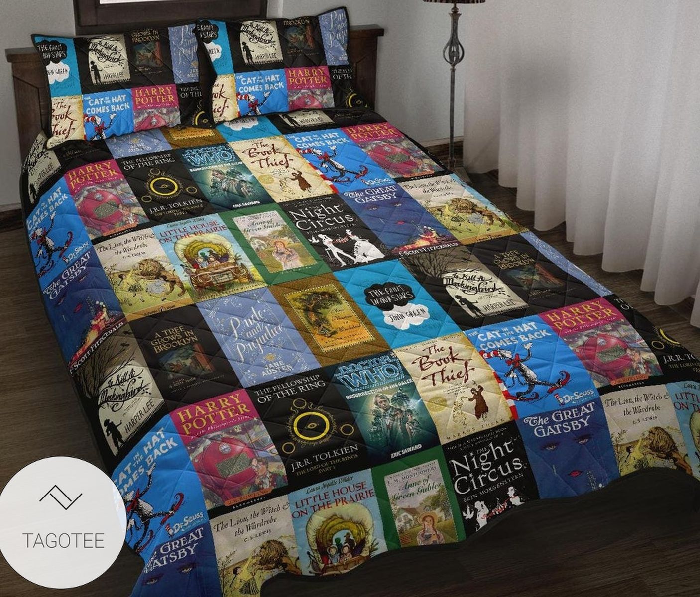 Book Covers Full Printed Quilt Bedding Set- Book Covers Full Printed Quilt Bedding Set-