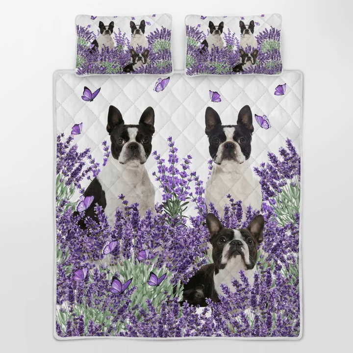 Boston Terrier Lavender Quilt Bedding Set Boston Terrier Lavender Quilt Bedding Set