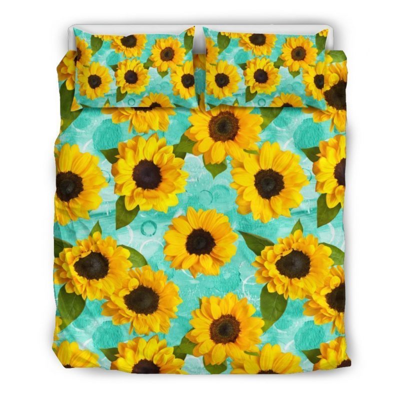 Bright Sunflower Pattern Print Duvet Cover and Pillowcase Set Bedding Set Bright Sunflower Pattern Print Duvet Cover and Pillowcase Set Bedding Set