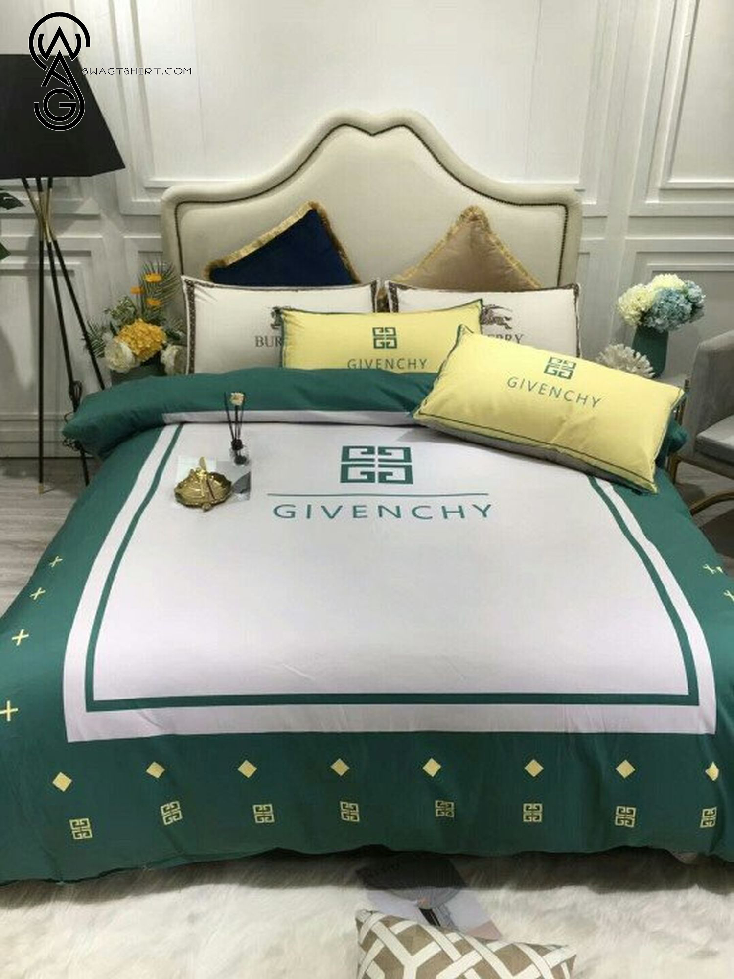 Burberry Teal Logo Full Print Bedding Set Burberry Teal Logo Full Print Bedding Set