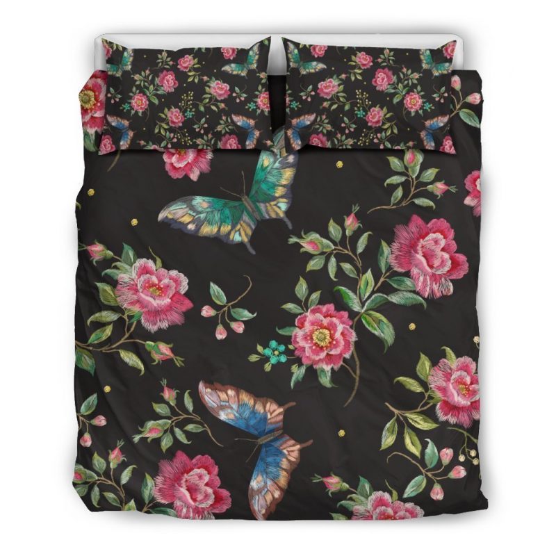 Butterfly And Flower Pattern Print Duvet Cover and Pillowcase Set Bedding Set Butterfly And Flower Pattern Print Duvet Cover and Pillowcase Set Bedding Set
