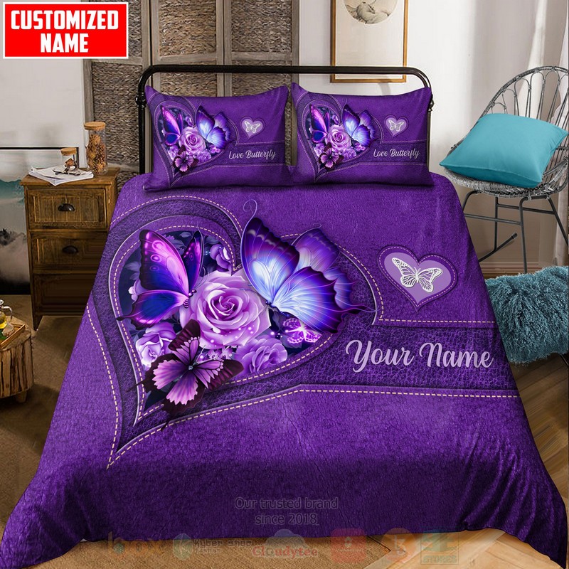 Butterfly-Flower Heart Custom Name Bedding Set Butterfly-Flower Heart Custom Name Bedding Set