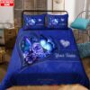 Butterfly-Flower Heart Custom Name Blue Bedding Set