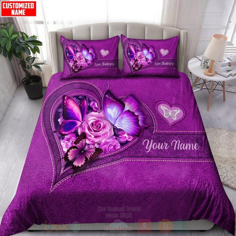 Butterfly-Flower-Heart-Custom-Name-Pink-Bedding-Set-1